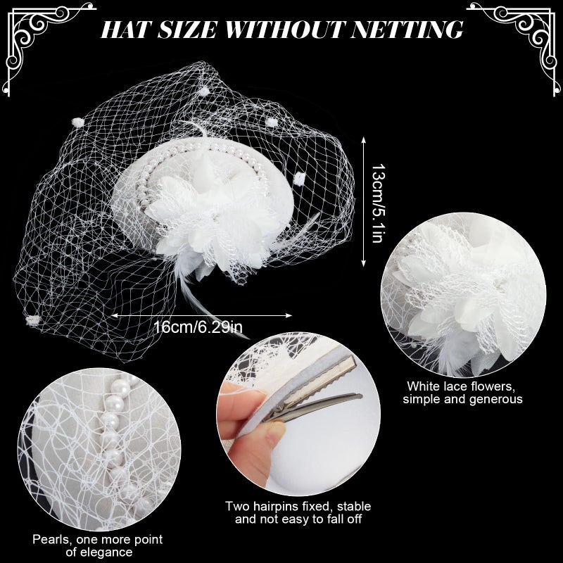 Heliltd 5Pcs Fascinators for Women Tea Party Fascinator Hat for Women Veil Tea Party Hats and Gloves Set - Image 2