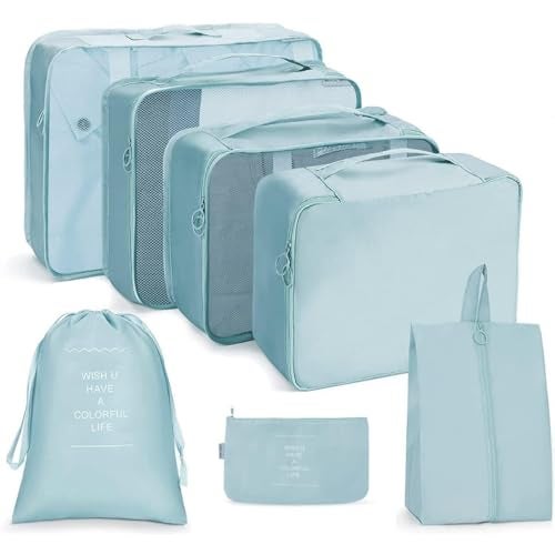 Niwlix Travel Organizer Pouch 7Pcs Packing Cubes for Travel Travel Essentials Pouch Packing Bags for Clothes, Travel Organizer for Women, Packing Cubes (Blue) - Image 1
