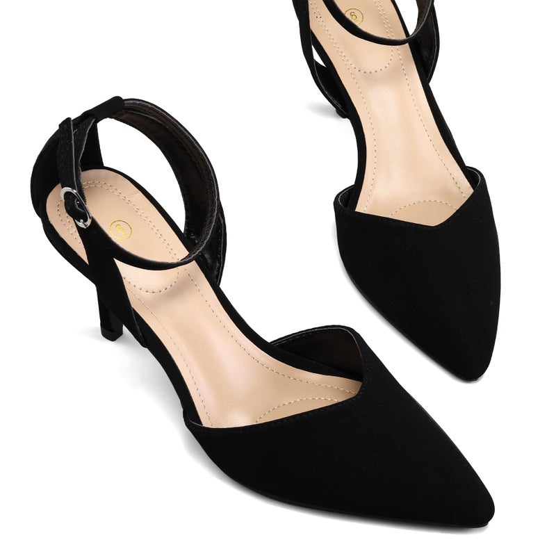 mysoft Women's Pumps Shoes Pointed Toe Kitten Low Heels Stiletto Ankle Strap Closed Toe Wedding Party Dress Sandals Black Nubuck - Image 5