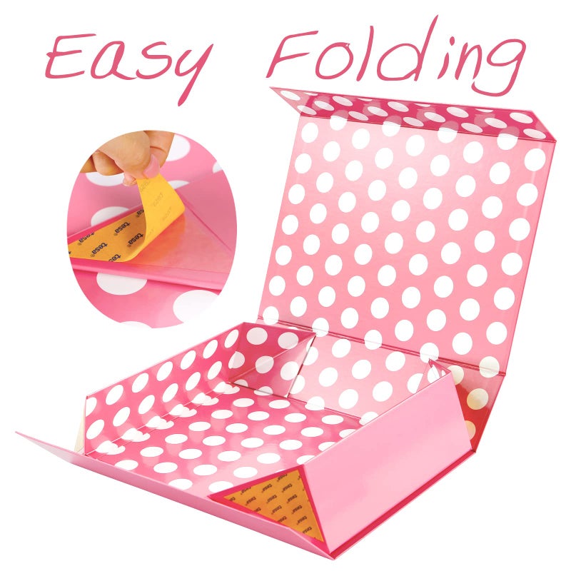 GREEN BEAN Gift Box 13x9.7x3.4 Inches, Large Pink Gift Box with Lid for Presents, Magnetic Gifts Box for Clothes, Shirt, Christmas (Glossy Metallic Pink, Dot Design Inside) - Image 5