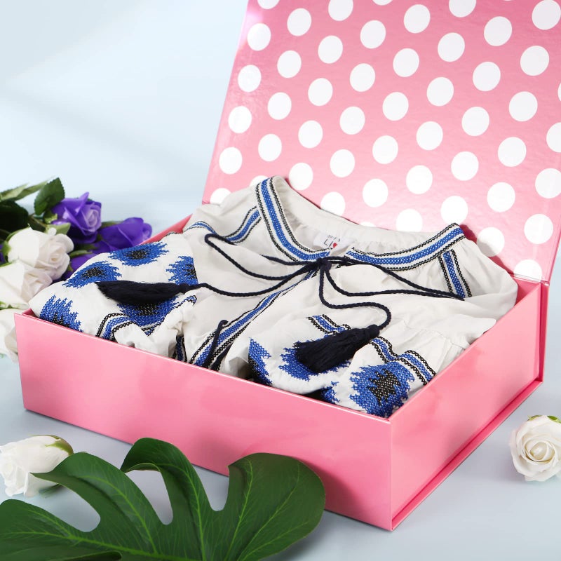 GREEN BEAN Gift Box 13x9.7x3.4 Inches, Large Pink Gift Box with Lid for Presents, Magnetic Gifts Box for Clothes, Shirt, Christmas (Glossy Metallic Pink, Dot Design Inside) - Image 2