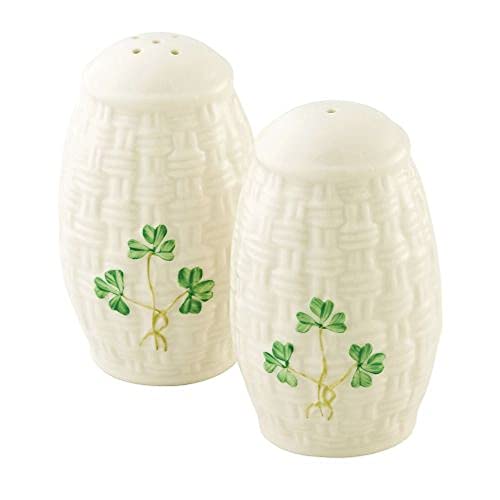 Belleek Shamrock Handcrafted Fine Parian China White Salt and Pepper Shakers Basketweave Pattern, 1.8"W x 3.2"H - Image 5