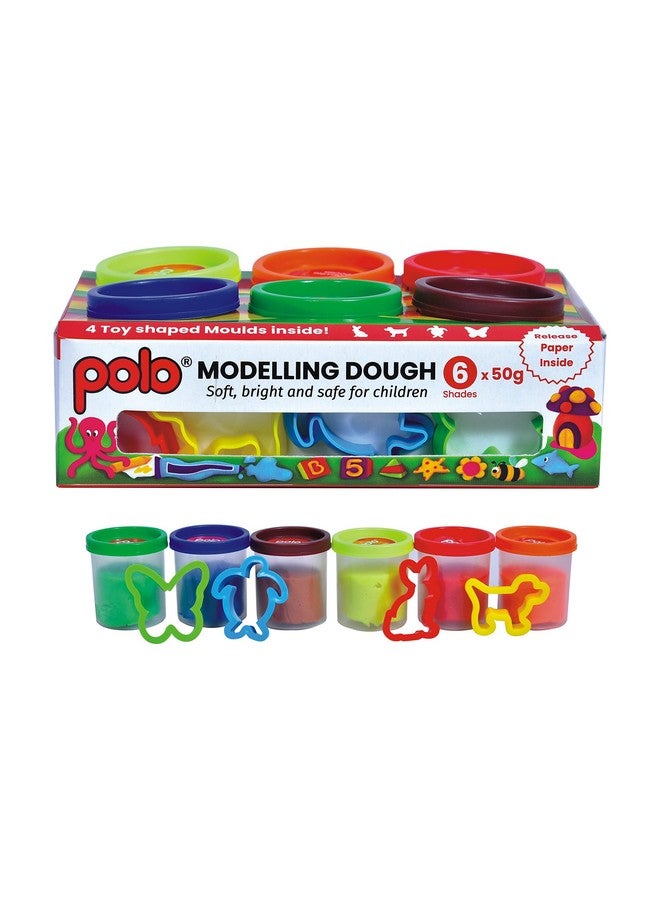 بولو مجموعة عجينة تشكيل بولو - ٦ ألوان زاهية (٣٠٠ غرام إجمالاً) | تتضمن ٤ قوالب بأشكال ممتعة | عجينة آمنة وناعمة وغير سامة للأطفال | مجموعة ألعاب وحرف إبداعية للأطفال - Image 1