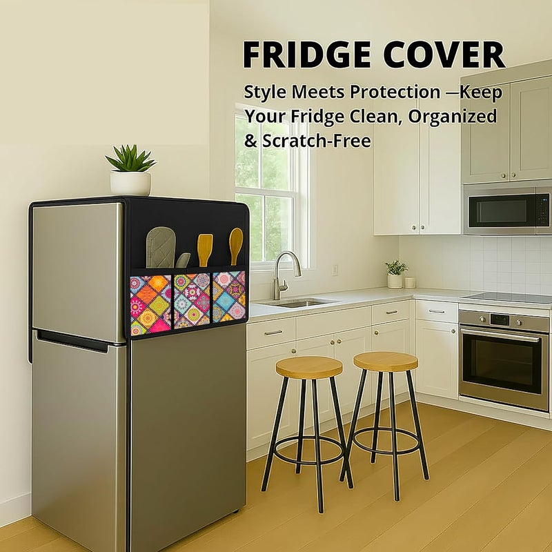 Fancy Walas Refrigerator Single Door Waterproof, Dustproof, Refrigerator Top Cover, Protective Cover for Fridges with Extra Storage Space Nylon Top cover with 6 Storage Pockets ( Multi, 130 x 54 cm ) - Image 5