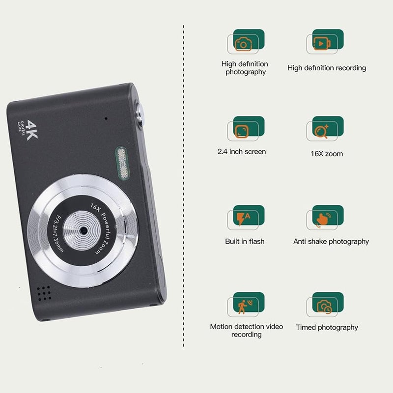 Aramox 48MP Digital Camera 16X Zoom Anti Shake Fun Filters Portable Black - Image 5