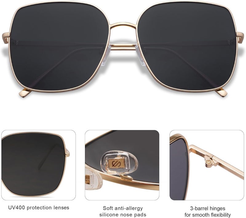 Sojos Trendy Oversized Square Metal Frame Sunglasses for Women Men Retro Big Flat Lens UV Protection Sunglasses SJ1146 - Image 4