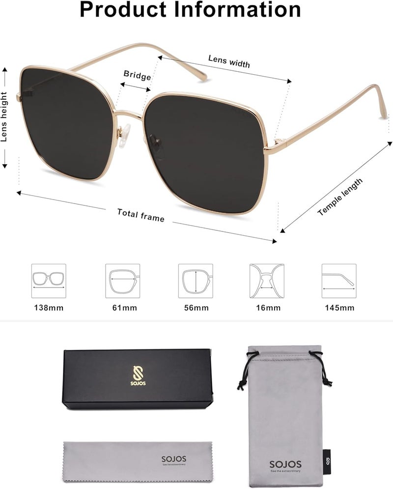 Sojos Trendy Oversized Square Metal Frame Sunglasses for Women Men Retro Big Flat Lens UV Protection Sunglasses SJ1146 - Image 5