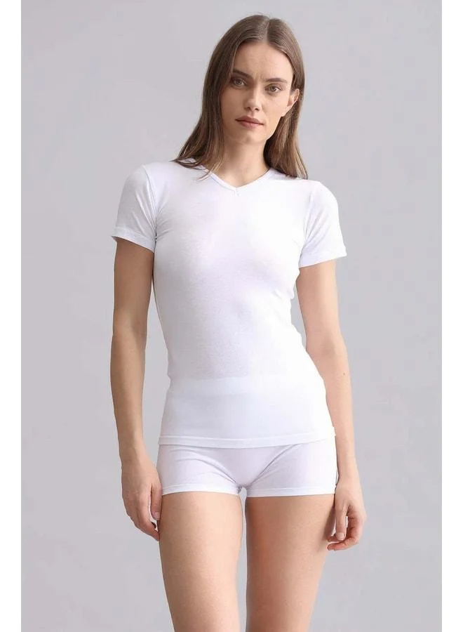 Aytuğ Corn Modal by TENCEL V‑Neck Vanilla / White T‑Shirt.