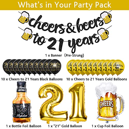 Joymee 21st Birthday Decorations for Women Men Happy Birthday Decorations for Boys Girls Black and Gold Banner Decorations for Her Him 21 years Wedding Anniversary Party Supplies - Image 5