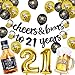 Joymee 21st Birthday Decorations for Women Men Happy Birthday Decorations for Boys Girls Black and Gold Banner Decorations for Her Him 21 years Wedding Anniversary Party Supplies - Image 4