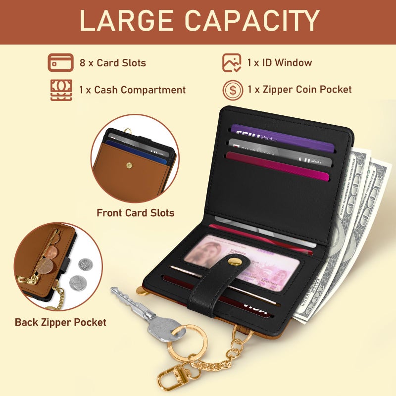 Jogjam Small Ladies Wallet, Rfid Slim Thin Compact Credit Card Women Wallet, PU Leather Bifold Cash Wallet, Zipper Coin Pocket & ID Window, Female Gifts Black and Brown - Image 4