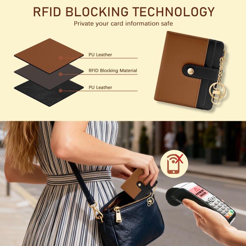 Jogjam Small Ladies Wallet, Rfid Slim Thin Compact Credit Card Women Wallet, PU Leather Bifold Cash Wallet, Zipper Coin Pocket & ID Window, Female Gifts Black and Brown - Image 3