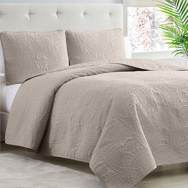 mellanni Mellanni Twin Bedspread Coverlet Set  Bedding Cover with Shams  Ultrasonic Quilting Technology  3 Piece Oversized Quilt Set  Bedspreads  Coverlets Twin Beige 