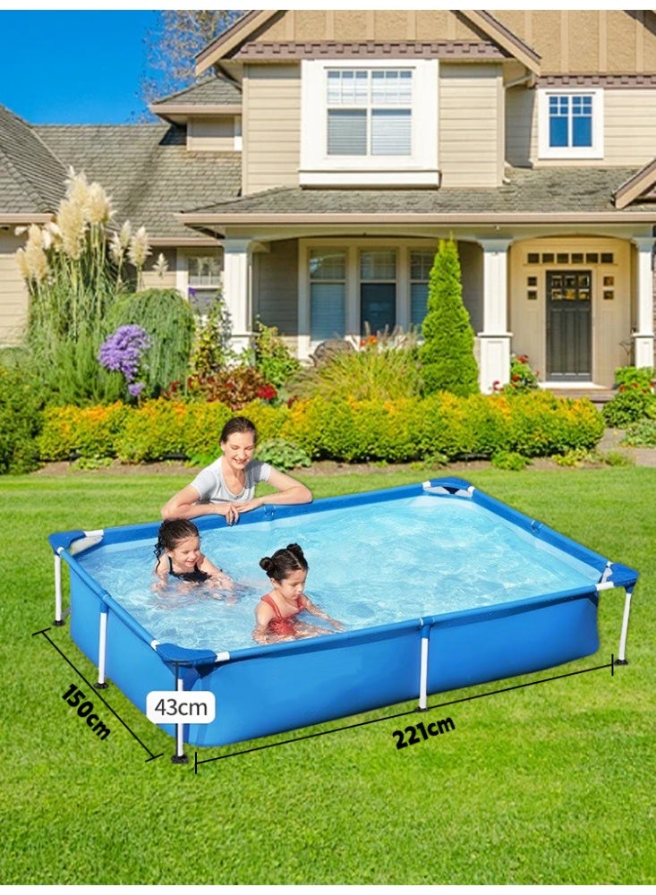 إيفرين مسبح  | حوض سباحة بهيكل معدني، مسبح عائلي فوق الأرض، مسبح خارجي للحديقة، مسبح للأطفال، ٢٢١×١٥٠×٤٣ سم - Image 4