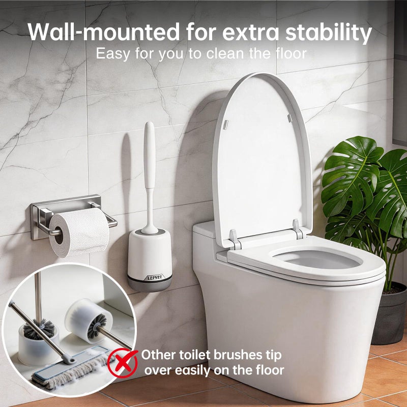 Lefree 2 Pack Silicone Toilet Brush Set with Ventilated Holder, Floor Standing & Wall Mounted Toilet Scrubber - Image 3