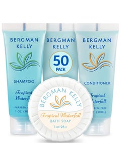 BERGMAN KELLY Round Hotel Soap Bars Shampoo & Conditioner 3Piece Set (1 Oz Each 150 Pc Total Tropical Waterfall) Delight Your Guests With Refreshing Bulk Travel Size Hotel  - Image 1
