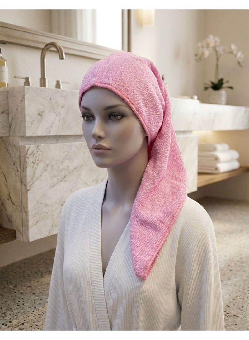 Talia Super Soft Cotton Hair Towel with Button Closure - Pink - Image 3