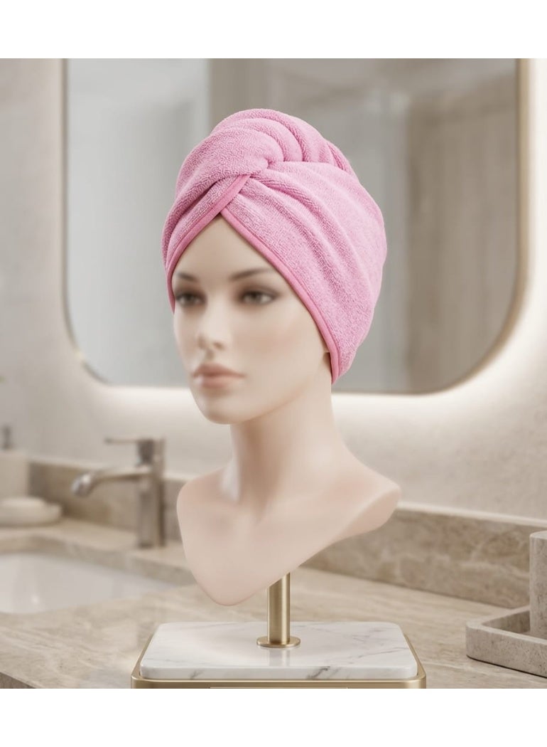 Talia Super Soft Cotton Hair Towel with Button Closure - Pink - Image 1