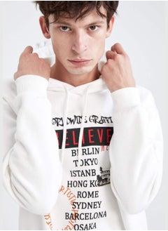 DeFacto Oversize Fit Long Sleeve Slogan Print Knitted Hoodie  - Image 4