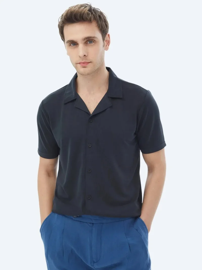 Kip Navy Blue Regular Fit Knitting Casual Shirt