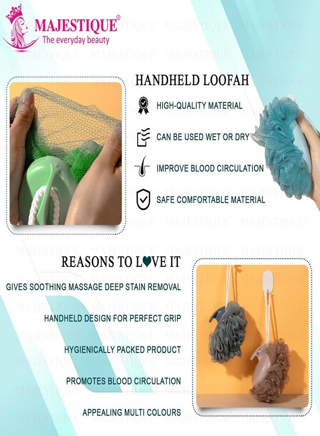 ليفة استحمام يدوية من ماجستيك بمقبض سهل الإمساك، إسفنجة استحمام مقشرة لطيفة للرجال والنساء، ليفة استحمام شبكية ناعمة لبشرة ناعمة، - قطعة واحدة/متعددة الألوان - Image 5