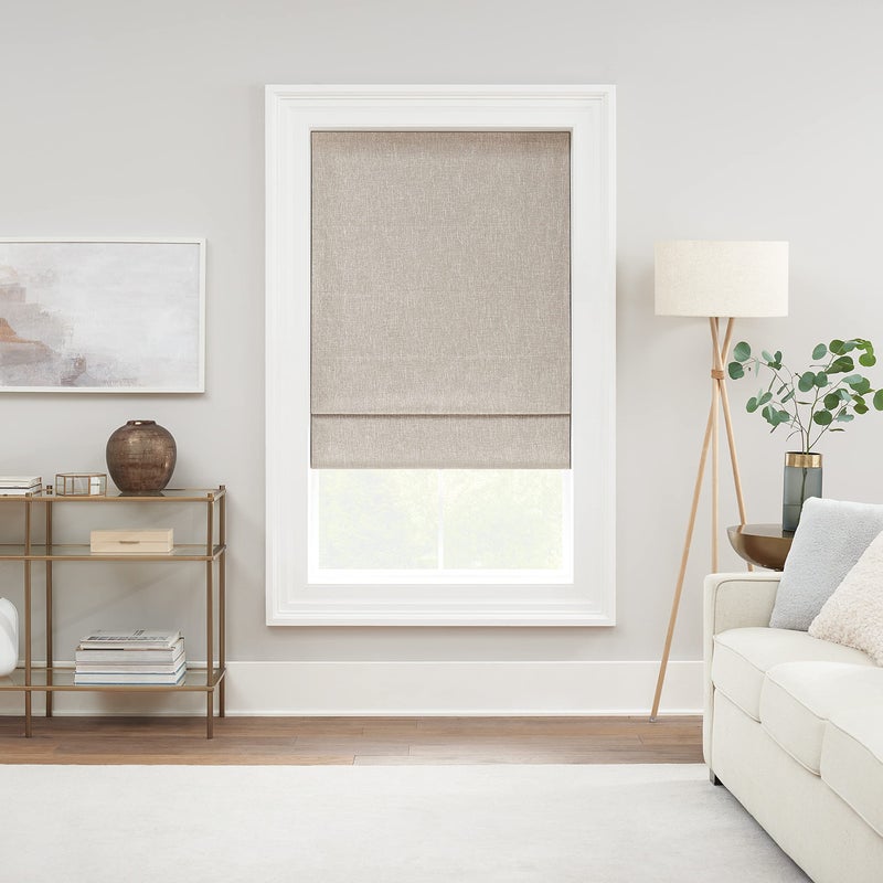 Eclipse Drew Roman Shades for Windows, Cordless 100% Blackout Shades, 23 in Wide x 64 in Long, Noise Reducing, Energy Efficient and Textured Solid Window Shades for Living Room, Bedroom, Linen - Image 1