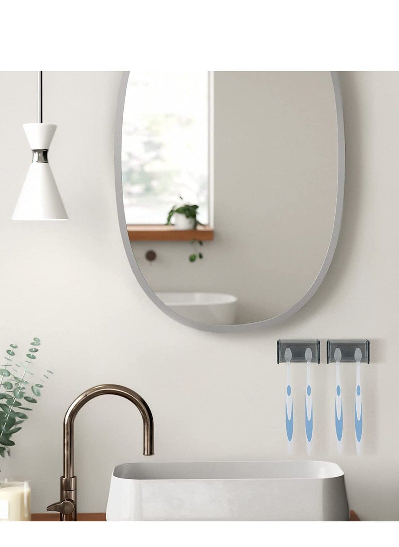 Wall-Mounted Toothbrush Holder with Cover - 2 Pack Self-Adhesive Organizer for Bathroom & Dorm, 2 Slots Grey Toothbrush Rack