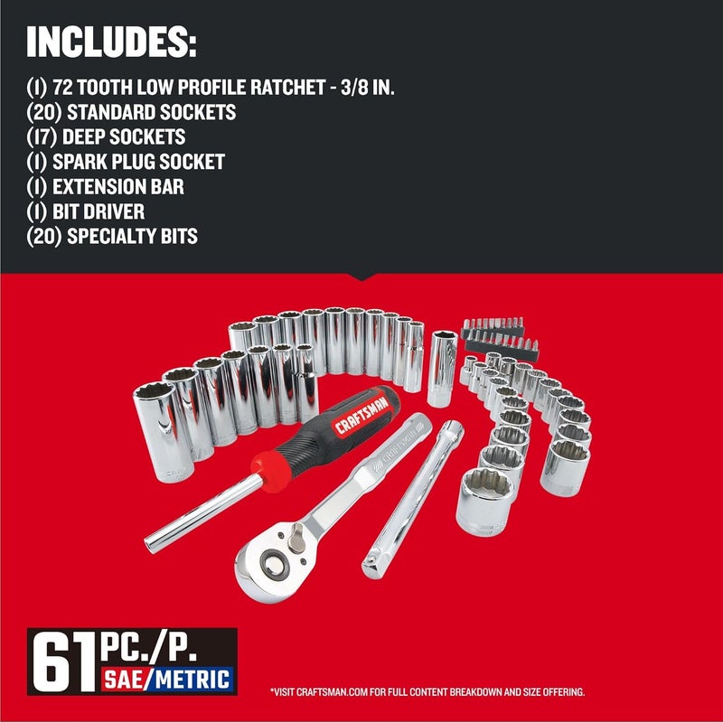 CRAFTSMAN Mechanics Tool Set 38 Inch Drive 61 Piece CMMT45161 - Image 3
