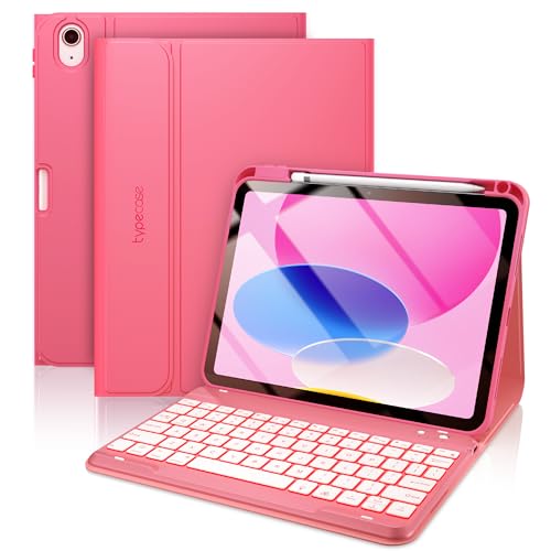 typecase Folio Keyboard Case for iPad 10th Gen 10.9 inch (2022) and iPad 11th (A16, 2025), Magnetic Wireless Detachable Keyboard, 7-Color Backlight, Thin & Light, Pencil Holder – Pink - Image 1