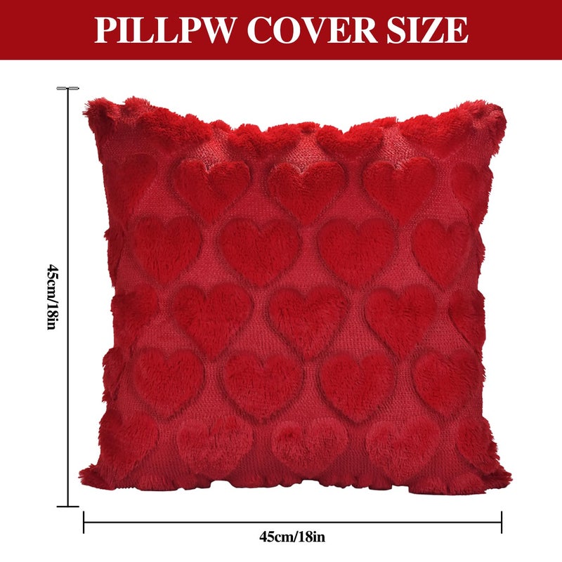 Finphoon Valentines Pillow Covers 18x18 inch Set of 2, Red Heart Soft Plush Short Throw Pillow Cover, Valentines Day Decoration Case Pillow for Sofa Couch Bed Holiday Outdoor Home Decorations - Image 2