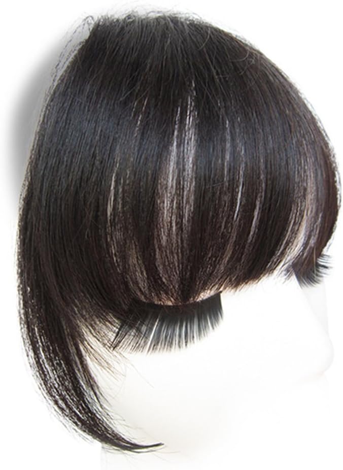 Remeehi Real Human Hair Clip in Bangs Hair Extension Flat Fringe with Side Temples Hairpiece for Women Natural Black