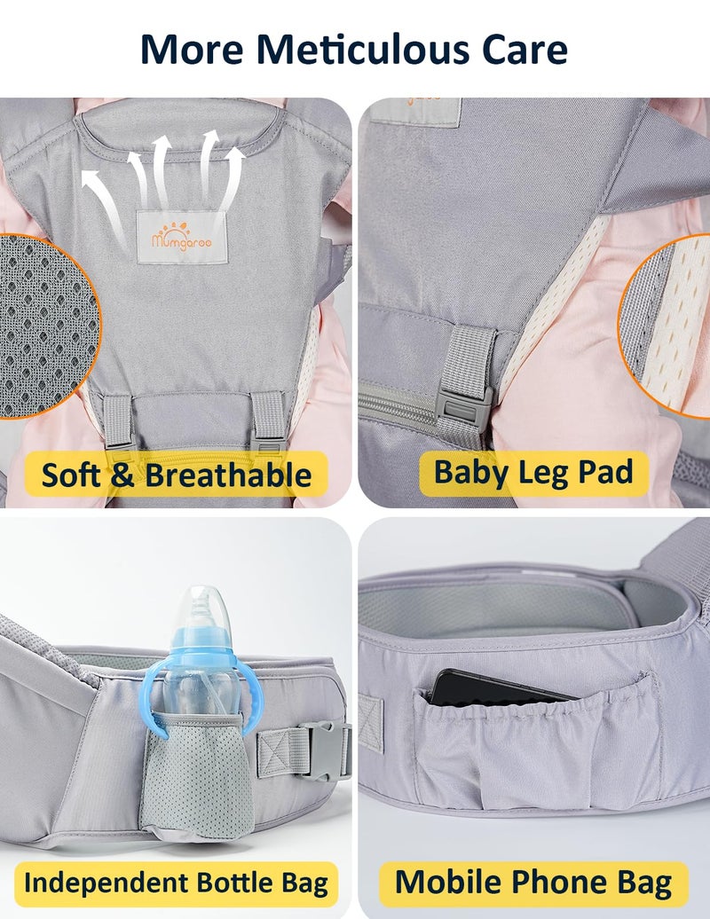 Mumgaroo Baby Carrier Newborn to Toddler, 6-in-1 Front and Back Baby Hip Carrier One Size Fits All Adjustable Toddler Carrier Hip Carrier for Baby with Hip Seat Adapt to Newborn, Infant & Toddler - Image 5