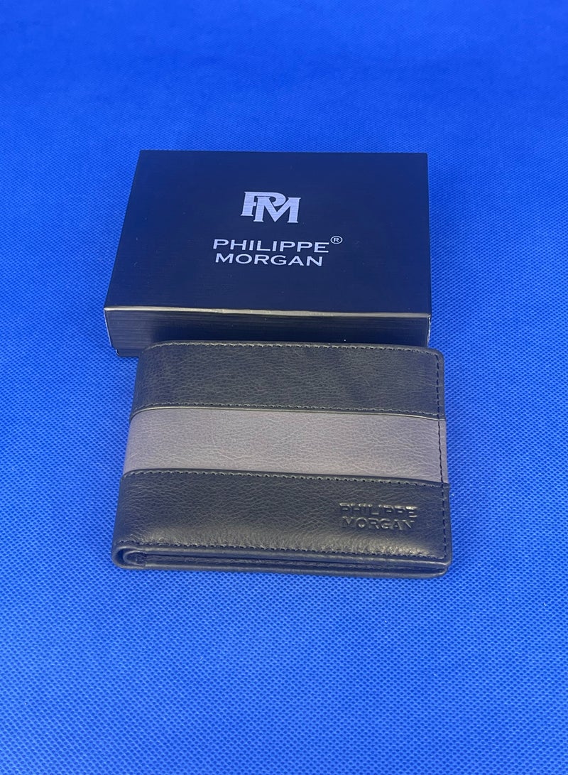 فيليب مورجان محفظة جلدية أصلية فاخرة قابلة للطي للرجال لون أسود - Image 1
