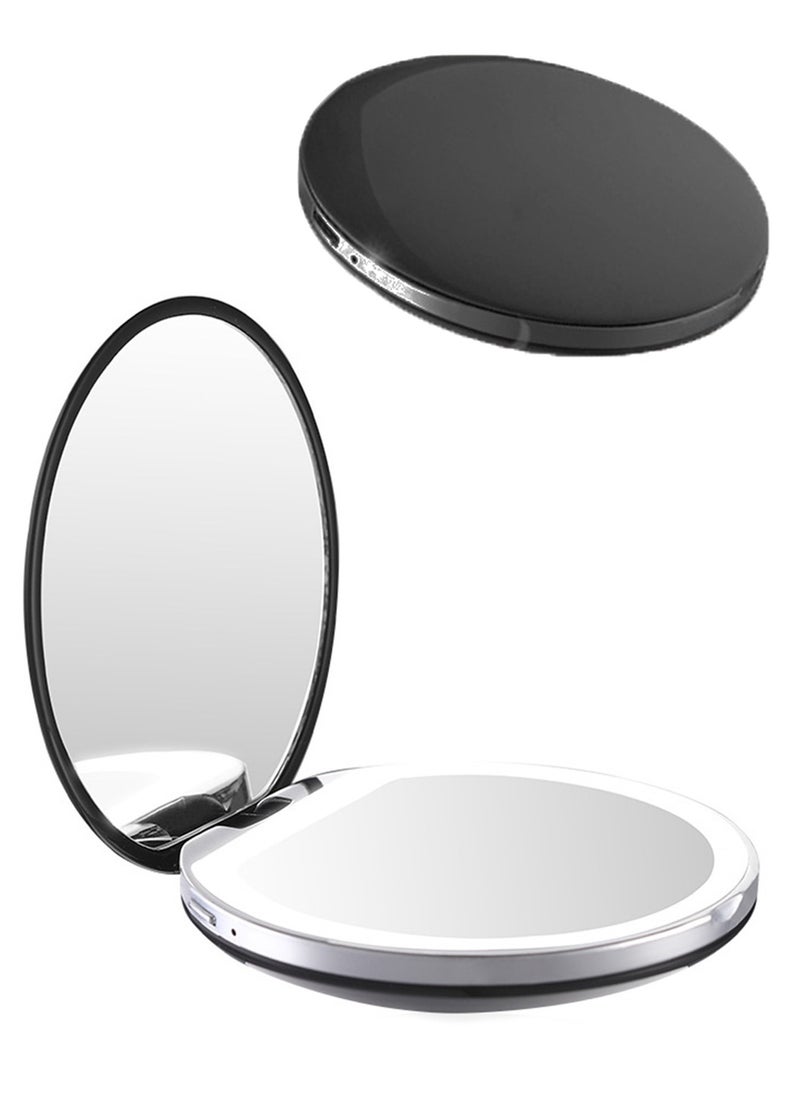 Sharpdo Handheld Folding Makeup Mirror with LED Light,USB Rechargeable 7.5*7.5*2CM  - Image 1