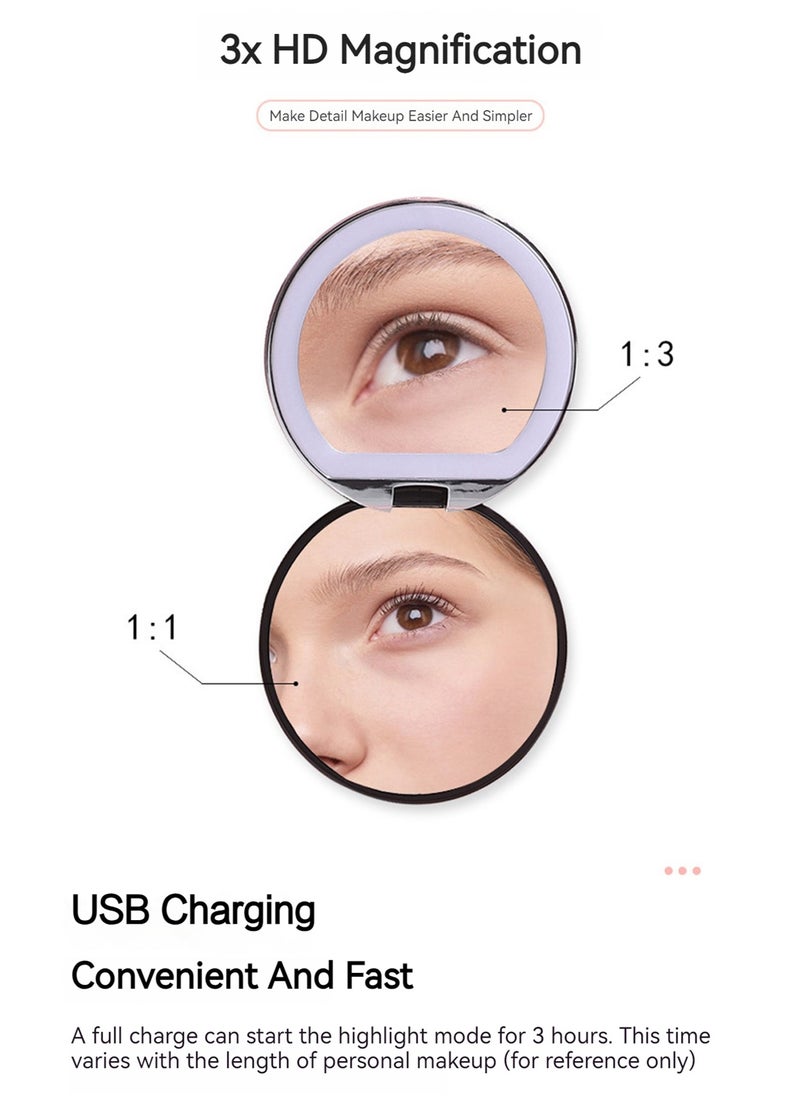 Sharpdo Handheld Folding Makeup Mirror with LED Light,USB Rechargeable 7.5*7.5*2CM  - Image 3