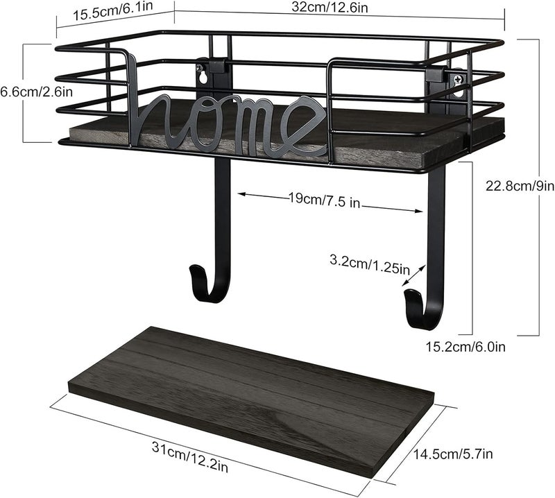 TJMOREE Ironing Board Hanger Wall Mount- Laundry Room Decor- Iron and Ironing Board Holder, Laundry Room Organization and Storage with Large Storage Dark Gray Wooden Base Basket and Removable Hooks - Image 5