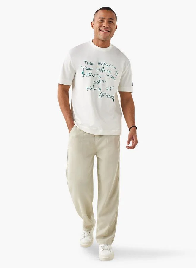 Lee Cooper Lee Cooper Slogan Embroidered Crew Neck T-shirt with Short Sleeves