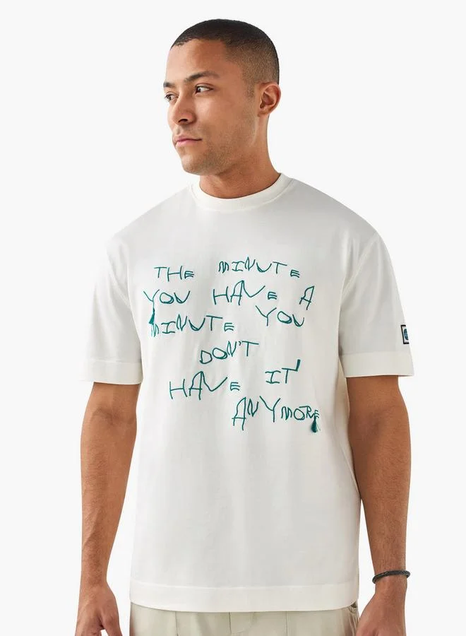 Lee Cooper Slogan Embroidered Crew Neck T-shirt with Short Sleeves