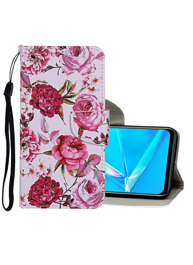 HuHa Case Cover For Realme 5i Colored Drawing Pattern Horizontal Flip Leather Case with Holder & Card Slots & Wallet Rose 