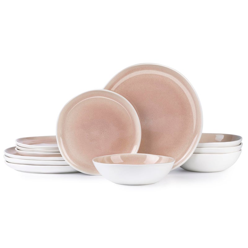 AmorArc Ceramic Dinnerware Sets,Handmade Reactive Glaze Stoneware Plates and Bowls Sets,Highly Scratch Resistant | Dishwasher & Microwave Safe Dishes Set,Service for 4 (12pc) - Image 1
