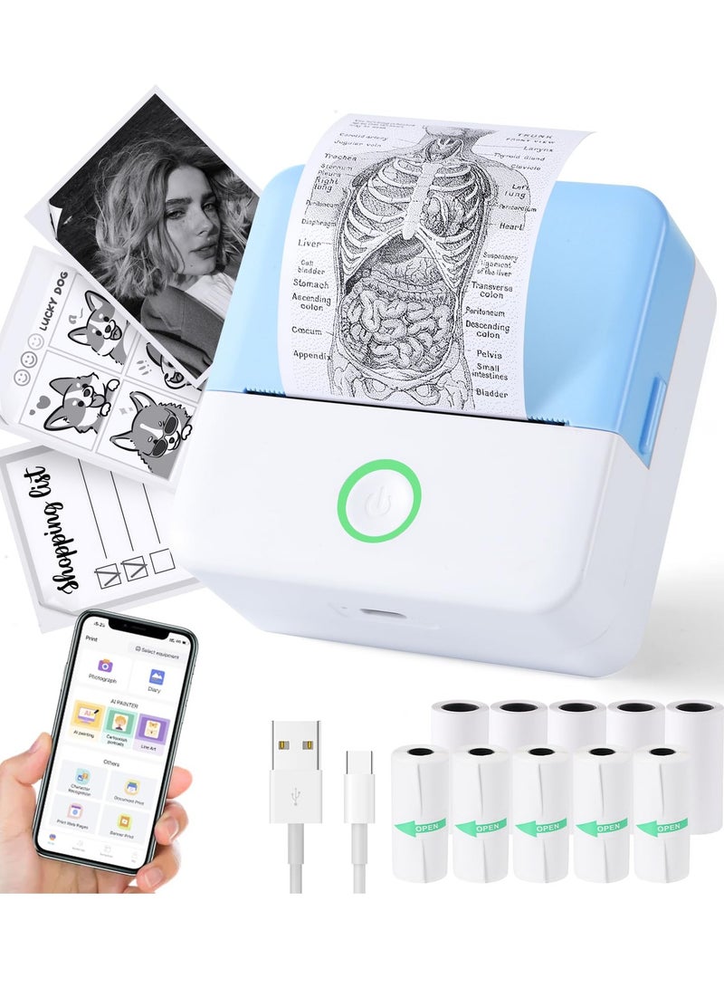YOMYM Thermal Mini Printer, Portable Inkless Sticker Maker, Bluetooth Printer for Phone, Wireless Label Printer with Tape, Free Cut Small Pocket Printer for Notes&Children DIY, Compatible with iOS&Android - Image 1