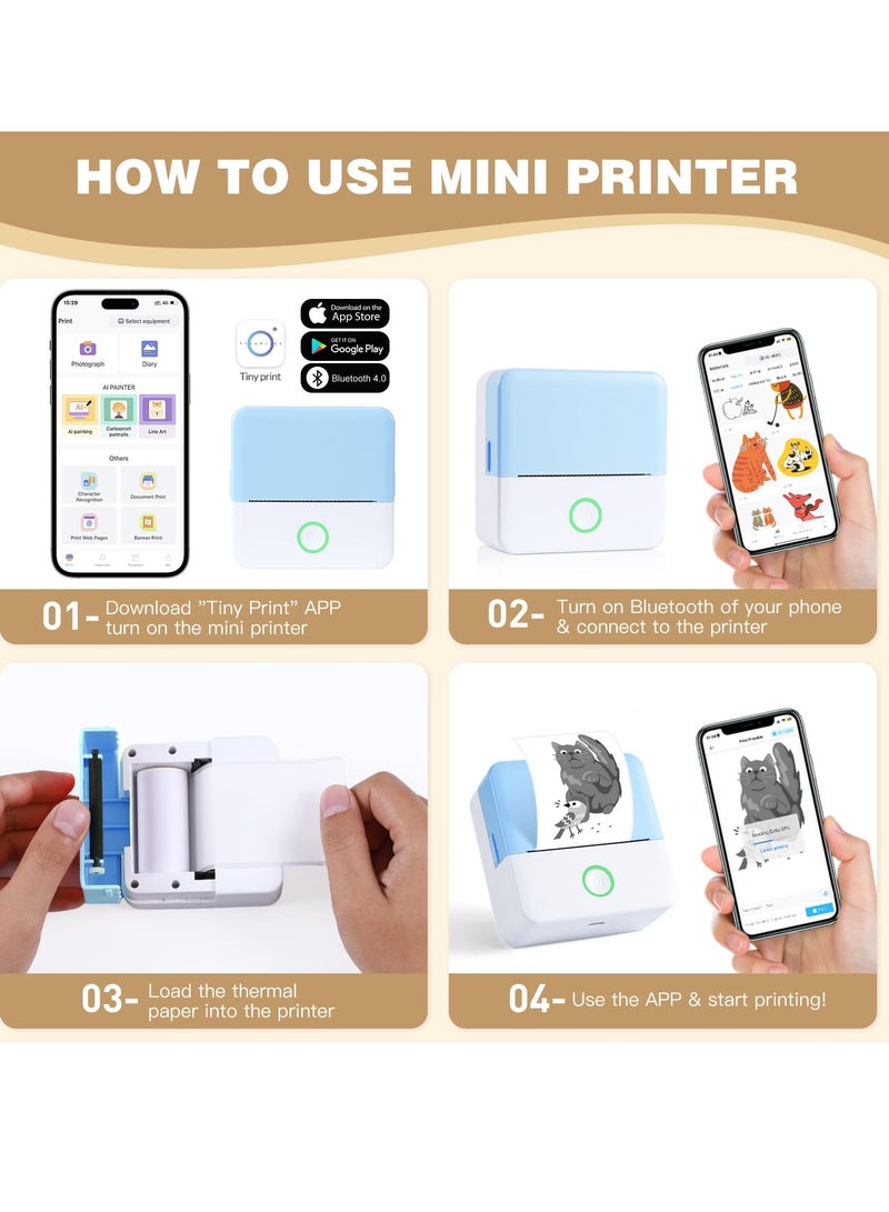 YOMYM Thermal Mini Printer, Portable Inkless Sticker Maker, Bluetooth Printer for Phone, Wireless Label Printer with Tape, Free Cut Small Pocket Printer for Notes&Children DIY, Compatible with iOS&Android - Image 4