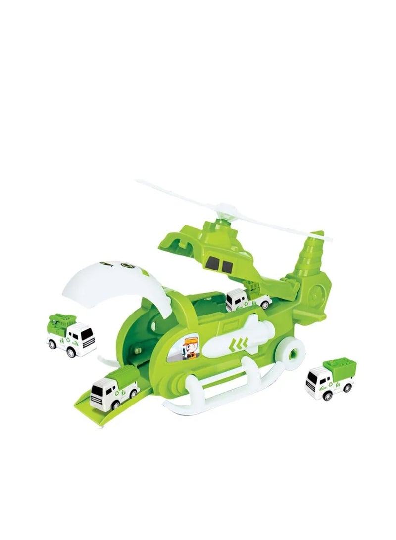 Kidzilla 2-in-1 Transformable Cargo Airplane Toy Storage Vehicle Set - Includes 4 Pull-Back Construction & Sanitation Engineering Trucks - Image 1