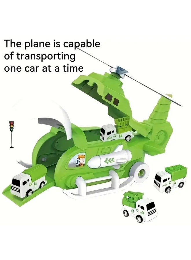 Kidzilla 2-in-1 Transformable Cargo Airplane Toy Storage Vehicle Set - Includes 4 Pull-Back Construction & Sanitation Engineering Trucks - Image 4