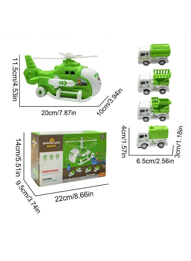 Kidzilla 2-in-1 Transformable Cargo Airplane Toy Storage Vehicle Set - Includes 4 Pull-Back Construction & Sanitation Engineering Trucks - Image 3