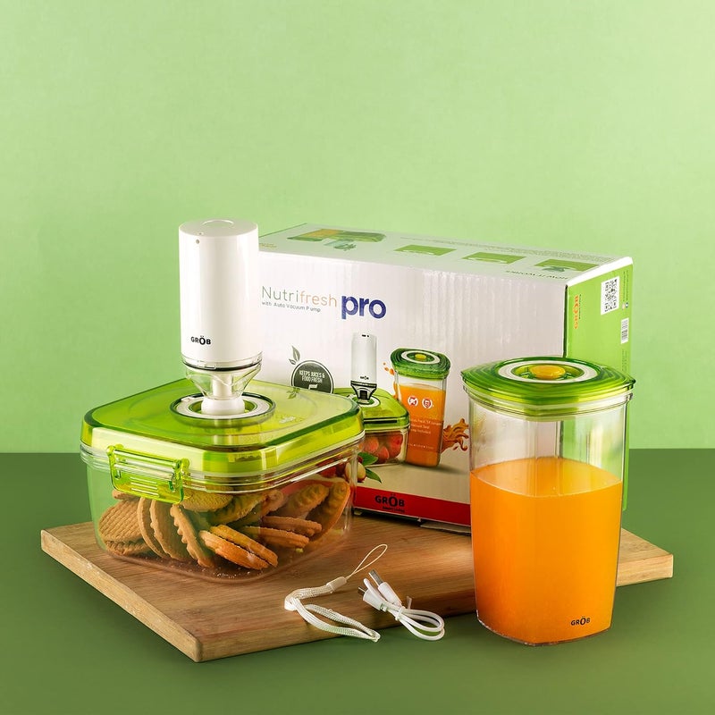 GROB Nutrifresh PRO Storage Container Jar with Automatic Vacuum Pump Auto Vacuuming Storage Containers Set Food preservation storage jars Smart Living Product - Image 1