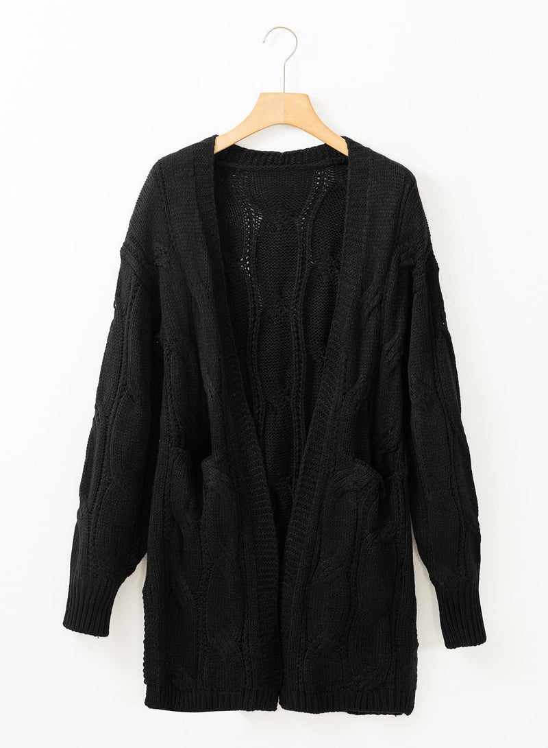 Dokotoo Cardigan Christmas Sweaters for Women Open Front Fall 2025 Trendy Lightweight Side Split Fall Knit Cute Sweaters with Pockets Trendy Clothing Oversized,Black Large - Image 3