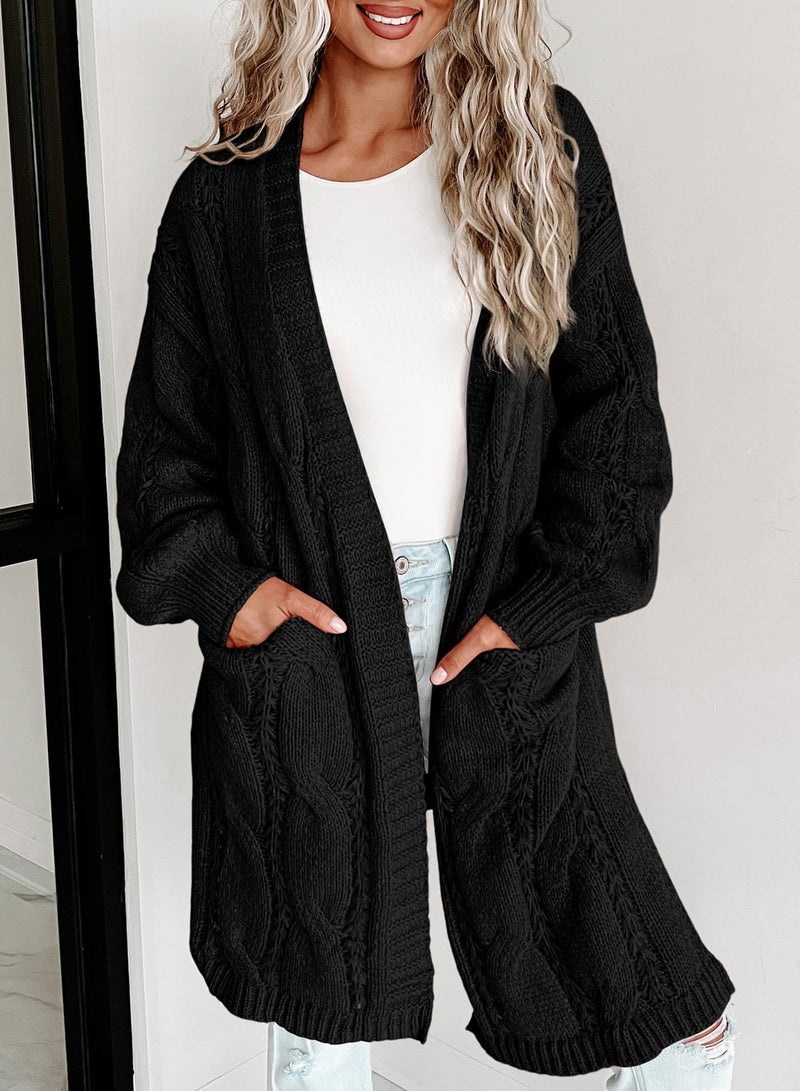 Dokotoo Cardigan Christmas Sweaters for Women Open Front Fall 2025 Trendy Lightweight Side Split Fall Knit Cute Sweaters with Pockets Trendy Clothing Oversized,Black Large - Image 2