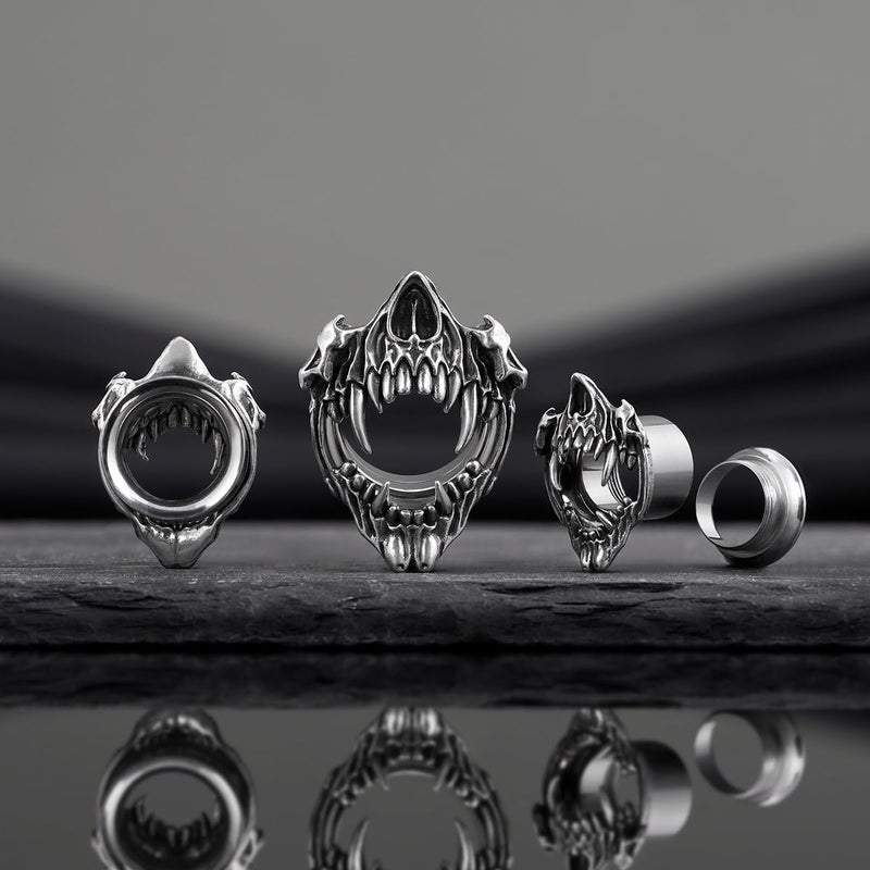 COOEAR Stainless Steel Tunnels, Open Mouth Sharp Teeth design Earring Plugs, Screw Back Piercing Expander Stretchers 00g(10mm). - Image 3