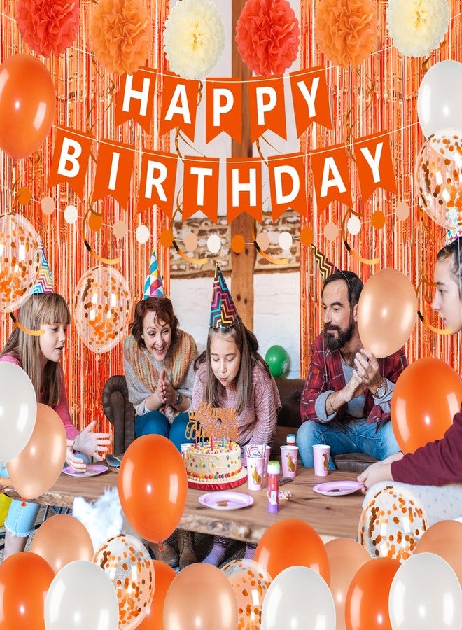 Woosytoo Orange Birthday Decorations Orange White Happy Birthday Banner Balloons Hanging Swirls Fringe Curtain Backdrop for Fall Autumn Harvest Thanksgiving Halloween Party Supplies - Image 5